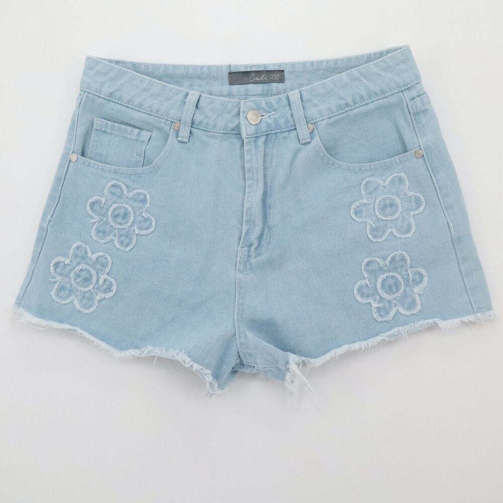Womens CALI 1850 Sz 9 Jean Shorts Cut Off Flowers 2" Inseam High Rise Light Wash